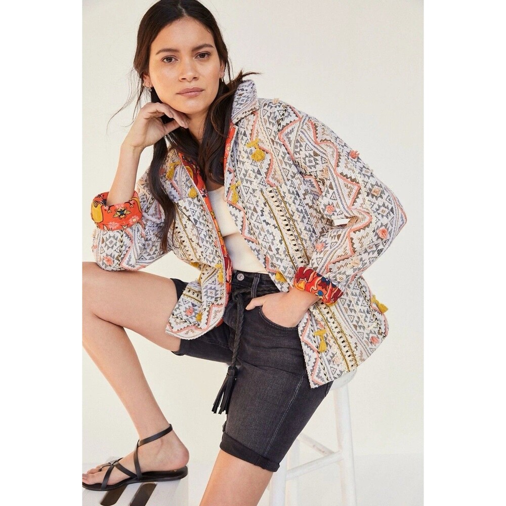 Anthropologie Verb Kellianne Boho Tasseled Shirt Jacket‎ Sz Med
